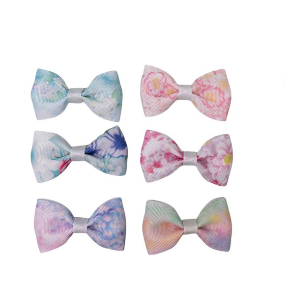 🎀HANDMADE🎀 Set of 6 Lovely Floral Print Hair Bow Clips for Girls,  2.75"X1.5" - Picture 2 of 3